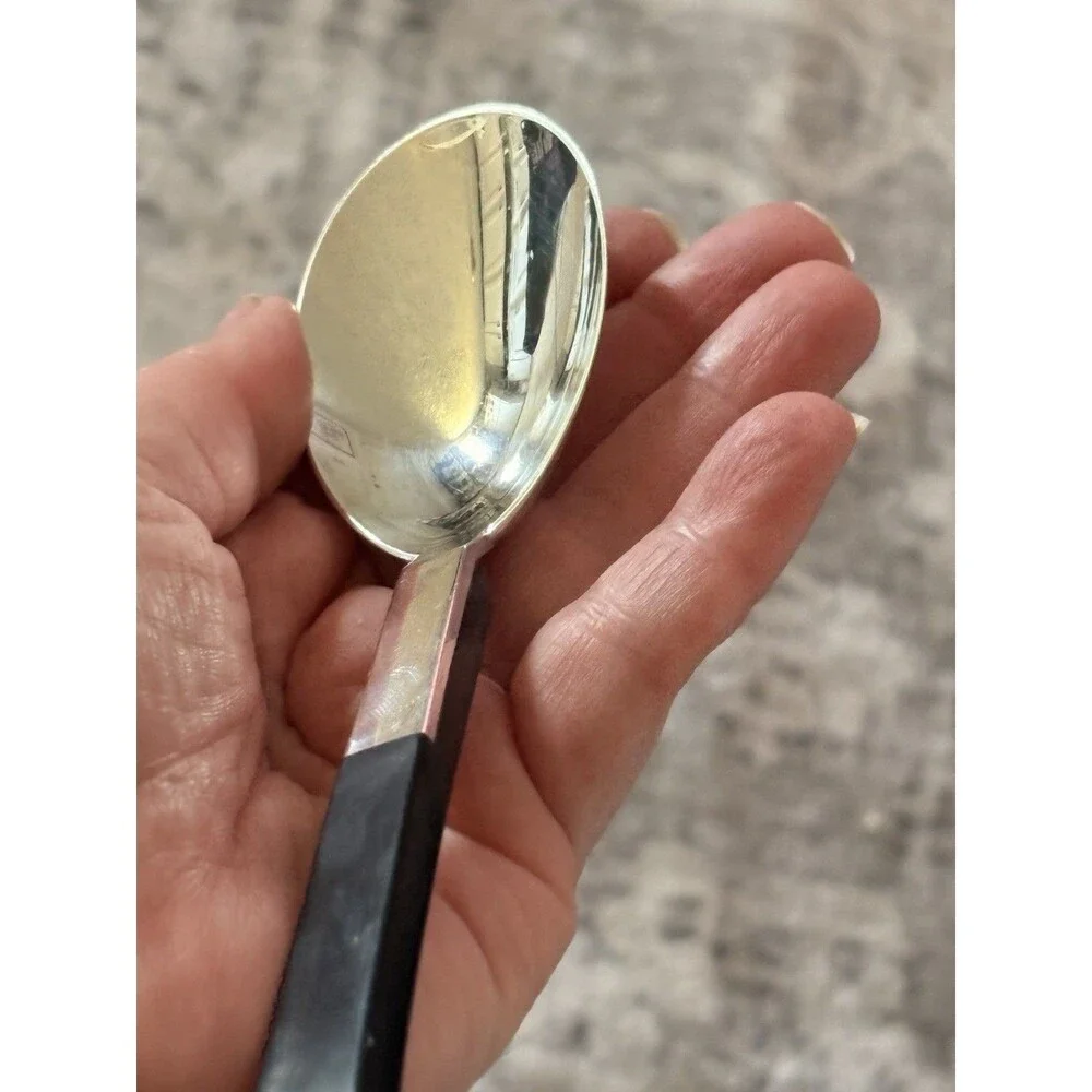 Vintage LUNT Contrast Sterling Silver.Ebony Serving Spoon,Seafood Spoon & Knives